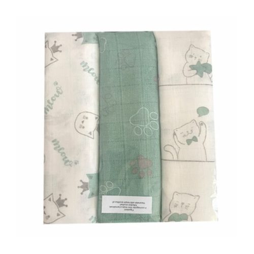 Babakirály prémium textilpelenka, cica mintás - zöld 70 * 80 CM (3 DB/CS)